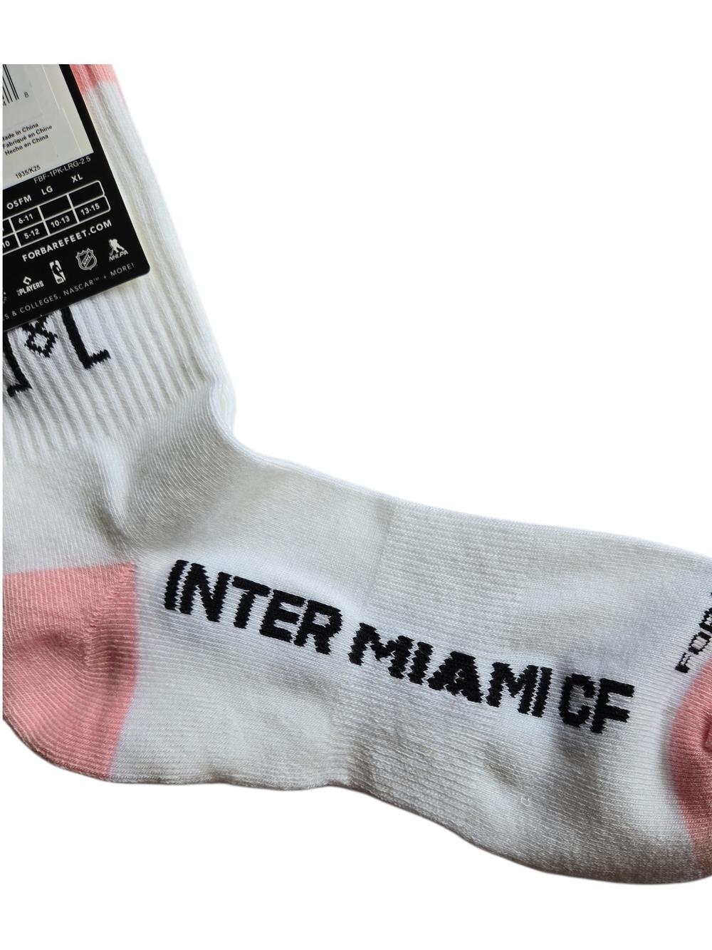 For Bare Feet-Inter Miami CF White & Pink Crew Socks LARGE -Unisex - Picture 3 of 5